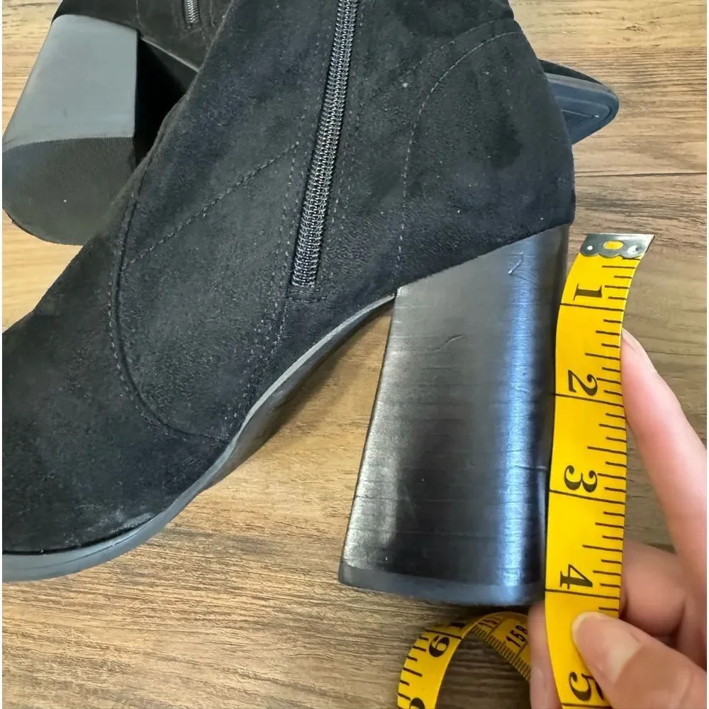 Steve Madden Womens Touchdown Black Suede Ankle Boots Chunky Heel Size 10